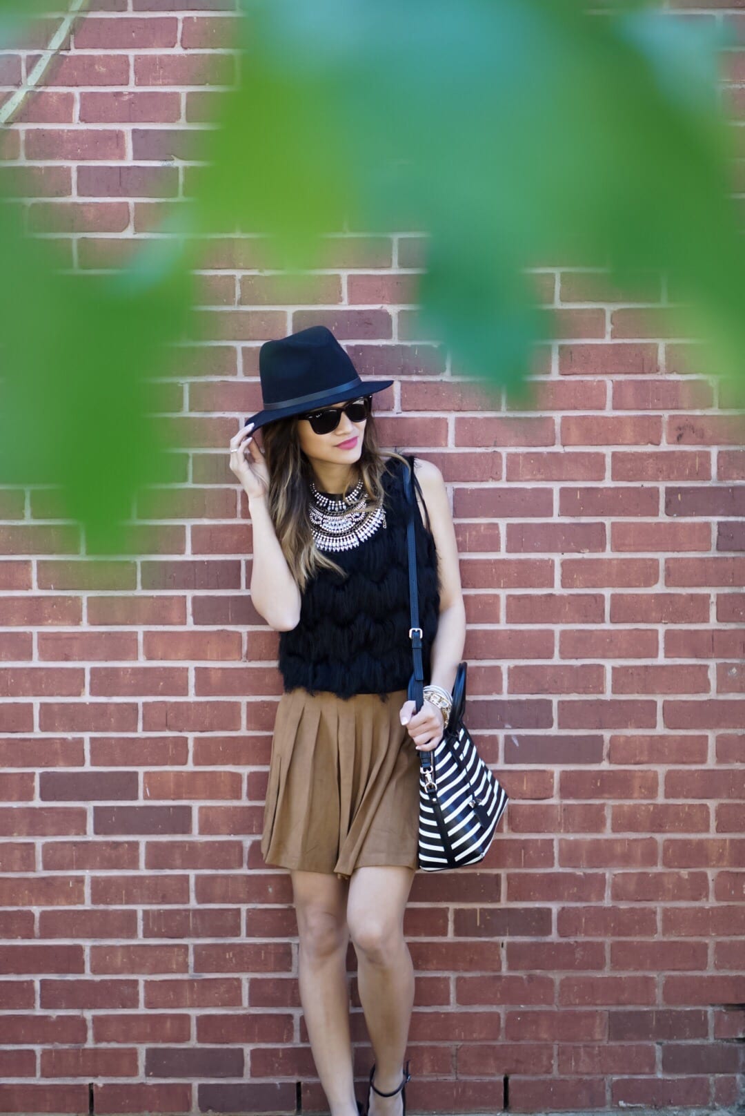 City Chic - Suede Skirt and Fringe Top