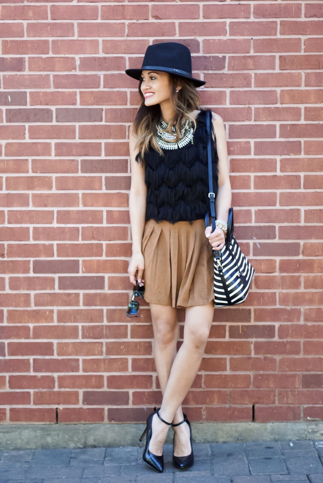 City Chic - Suede Skirt and Fringe Top