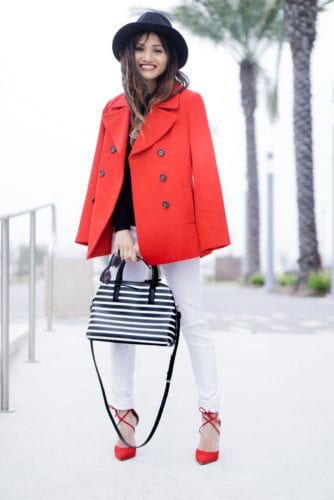 Seeing Red - Lace ups Heels and Peacoats 