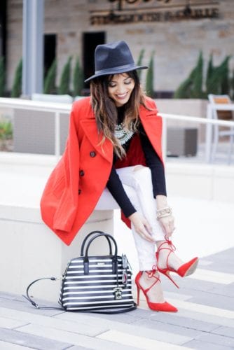 Seeing Red - Lace ups Heels and Peacoats 