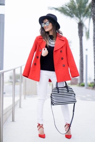 Seeing Red - Lace ups Heels and Peacoats 