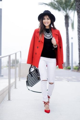 Seeing Red - Lace ups Heels and Peacoats 