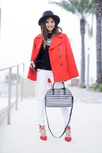 Seeing Red - Lace ups Heels and Peacoats 