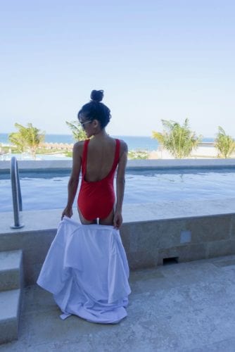 dreams resort, red one piece, swimsuit