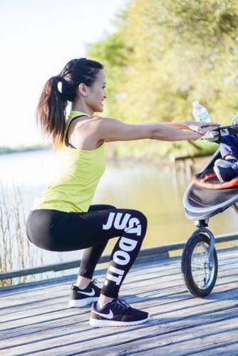 body squats, squats, just do it, exercise outfit , fit mom, fitness gear, mom fitness style, stroller workout
