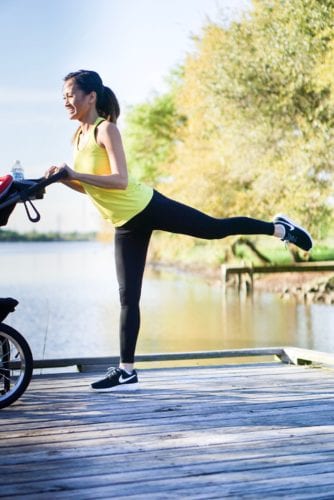 stroller workout, black nike, outdoor workout