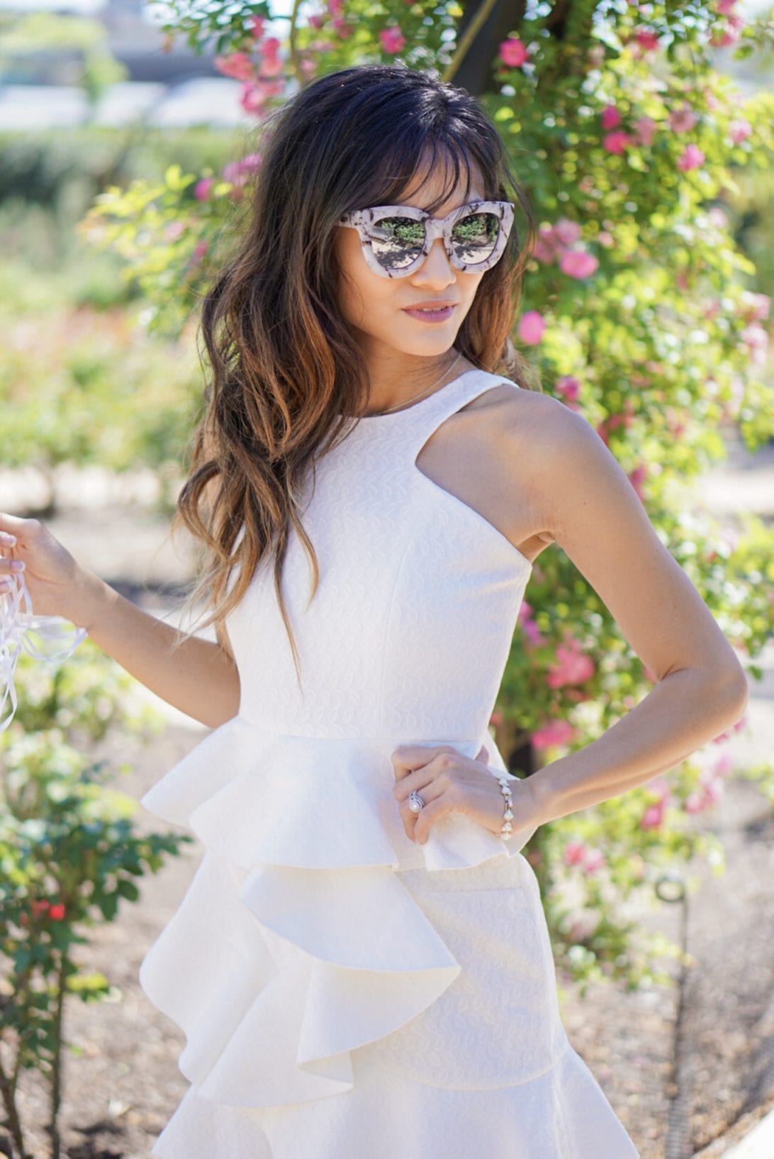 quay sunglasses, chic wish dress, ruffle dress