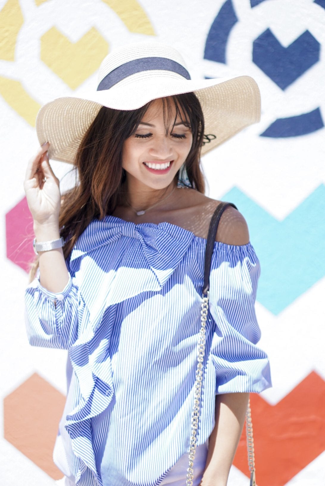 straw hat, summer style, bow top, bow blouse