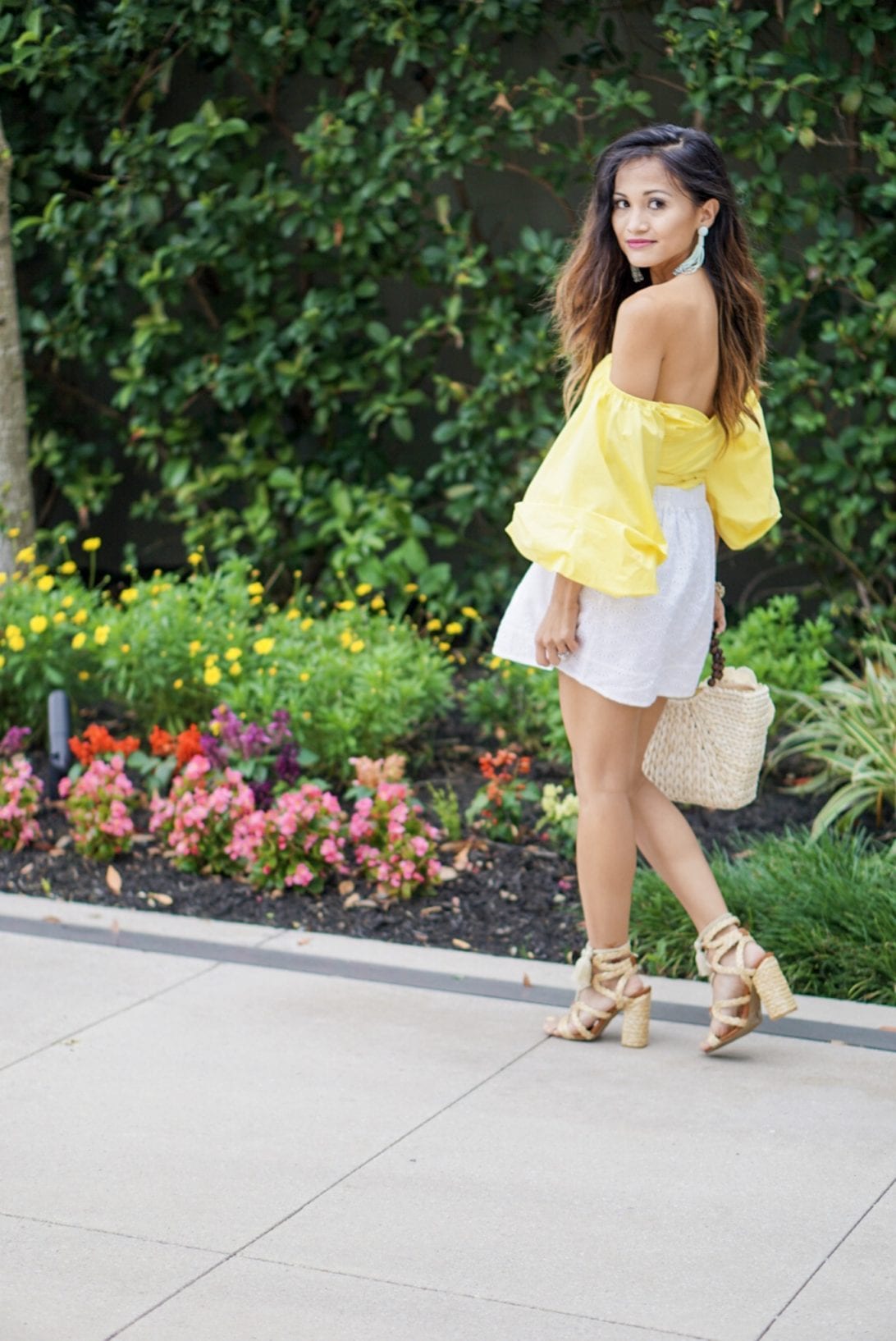 off the shoulder top, puff sleeve top, yellow top, summer outfit