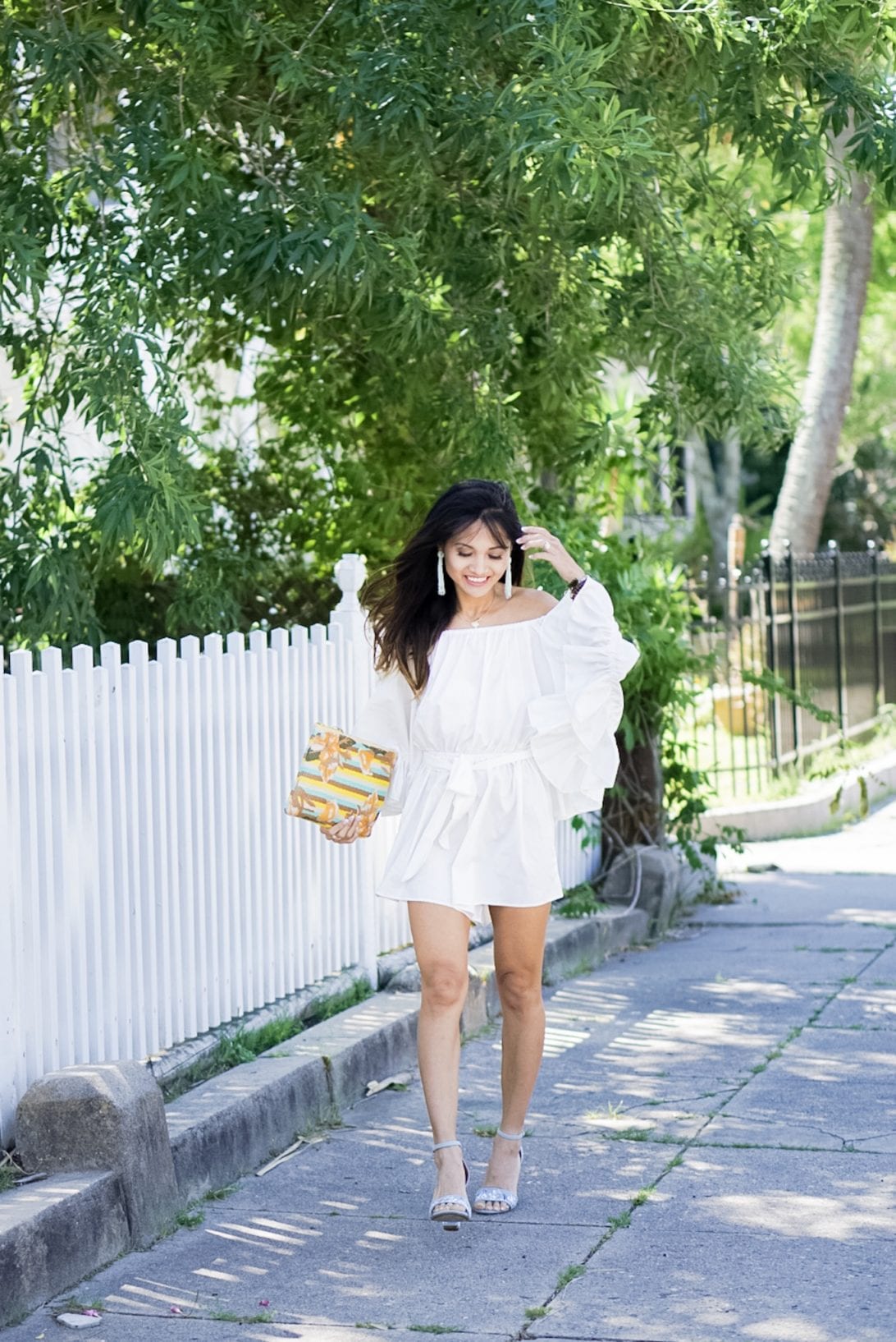 White Ruffle Romper by Houston fashion blogger Dawn P. Darnell, summer style