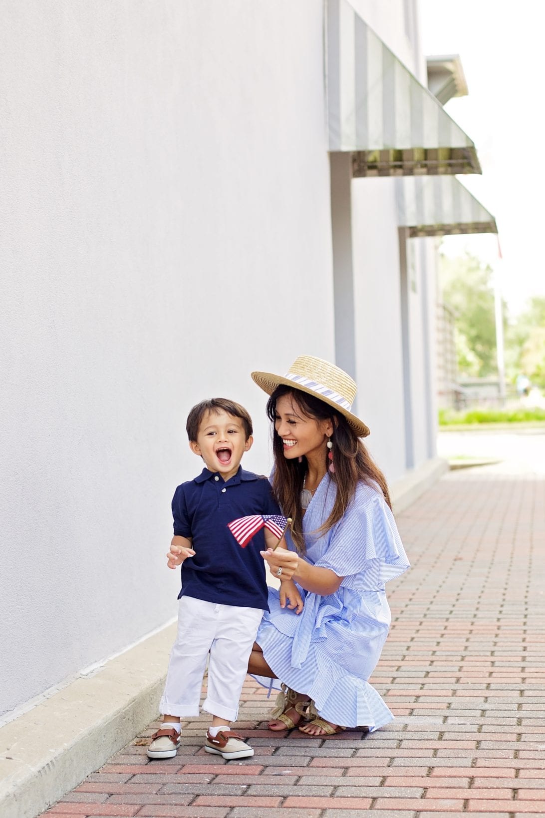 MOMMY AND ME OUTFITS, MOMMY AND SON OUTFIT, POLO AND WHITE PANTS, WRAP DRESS