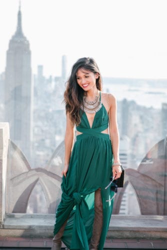 NYFW 2017, NYFW, New York FASHION WEEK, NYC travel guide, things to do in NYC, places to take pictures in NYC, top of the rock, Rockefeller center, pared sunglasses, green dress, 
