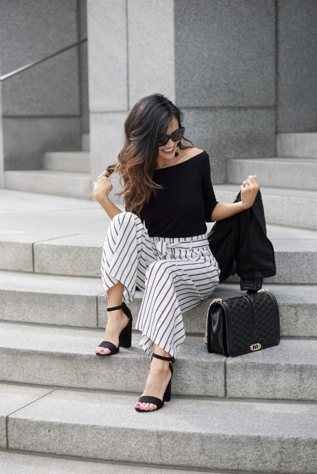 Wide leg pants outfit, Leg pants outfit, Stripe pants outfit