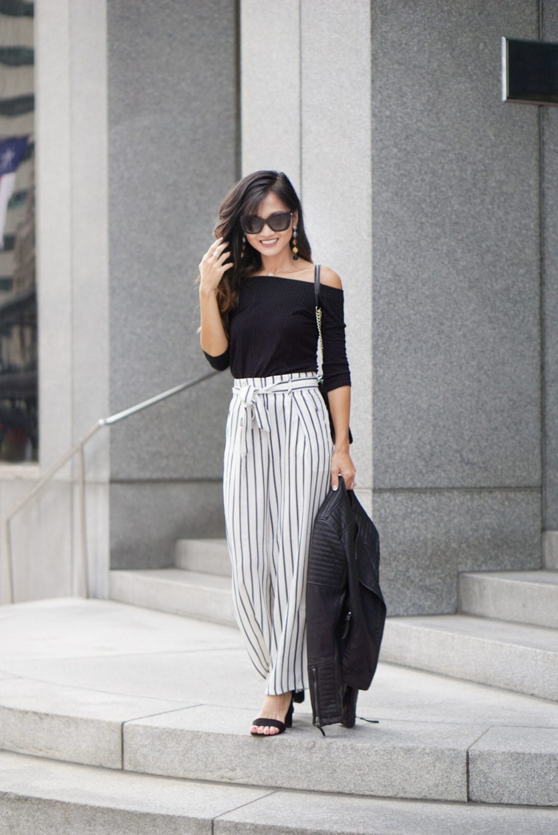 Quick Re-Style of My Stripe Wide-leg Pants (Now $29) - Economy of Style