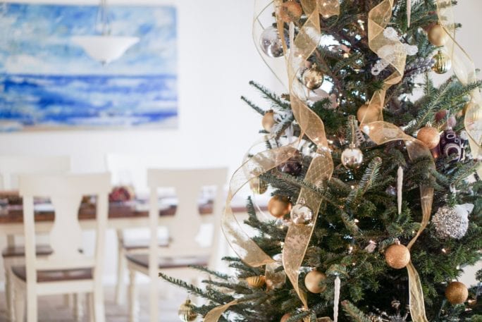 gift guide for the home, christmas decor, home holiday decor, Fraser fir tree, real christmas tree, Christmas tree decor, gold and silver christmas tree
