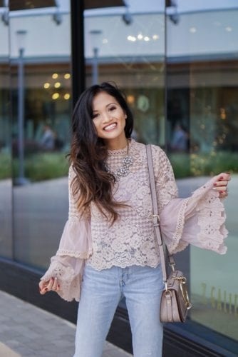 bell sleeve crochet top, ever eve, trend send, vintage straight jeans, sugarfix by bauble bar, Manolo Blahnik, nude pumps, Valentine's Day outfit, spring outfit, winter outfit, Chloe dupe bag