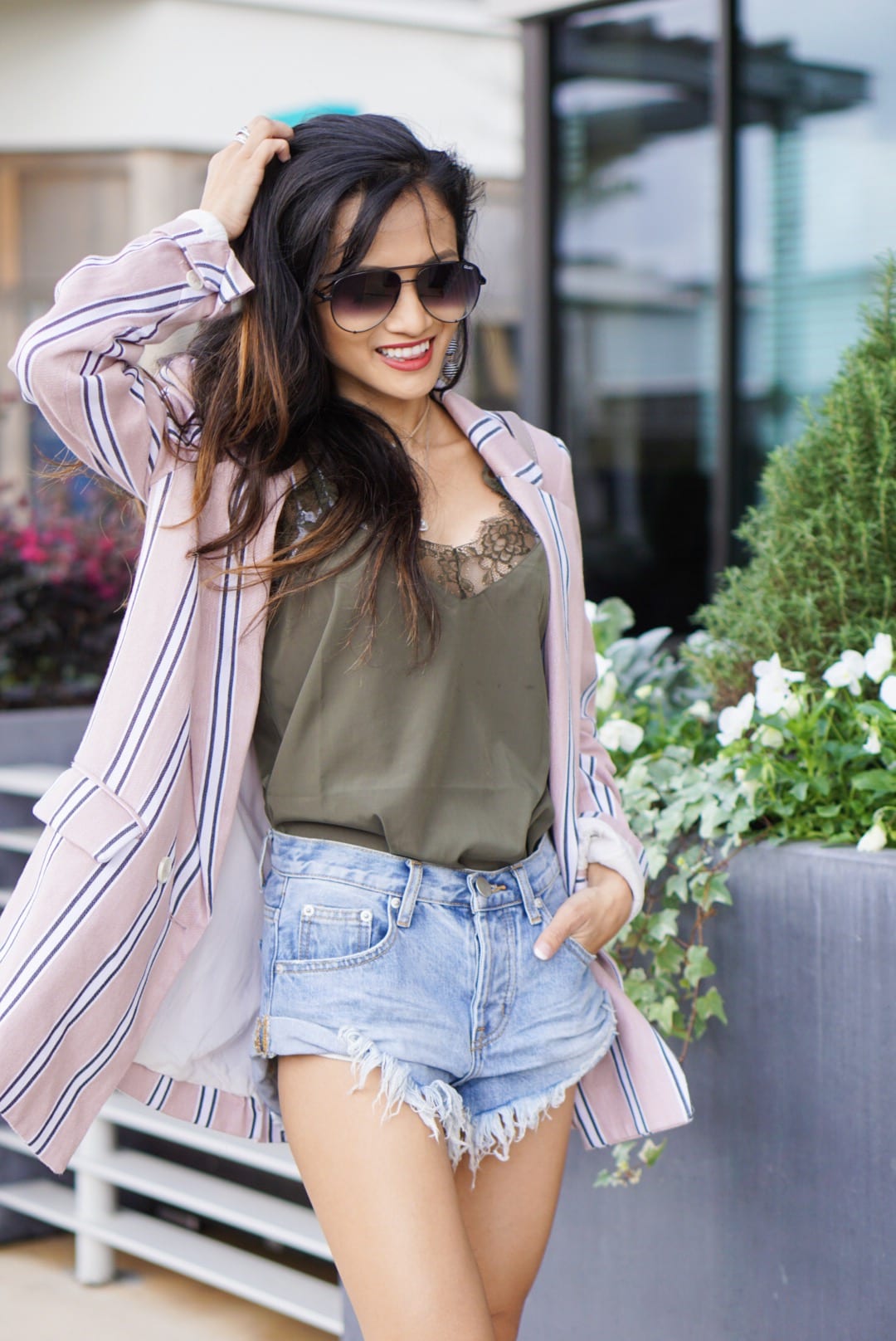 spring favorites, spring style, Uptown Girl Blazer, boyfriend blazer, free people blazer, cut off shorts, free people shorts, shop bop, revolve, quay sunglasses, Jeffrey Campbell Rodillo Wedge Sandals