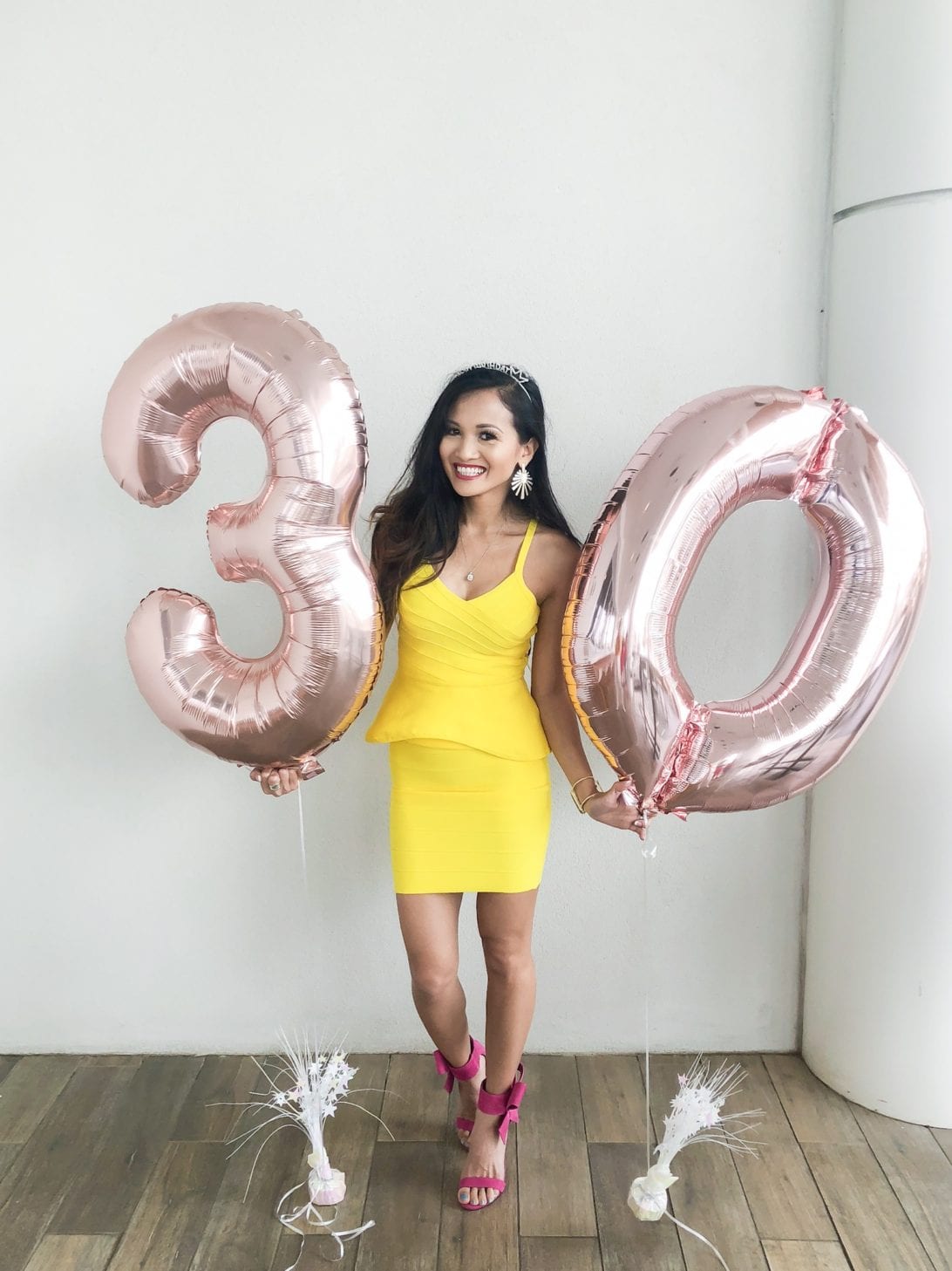 yellow dress, bandage dress, pink heels. bow heels, Moxie Houston, birthday outfit, thirty, birthday brunch, #springstyle #birthdayoutfit #thirtyandthriving, #houston, #houstonblogger