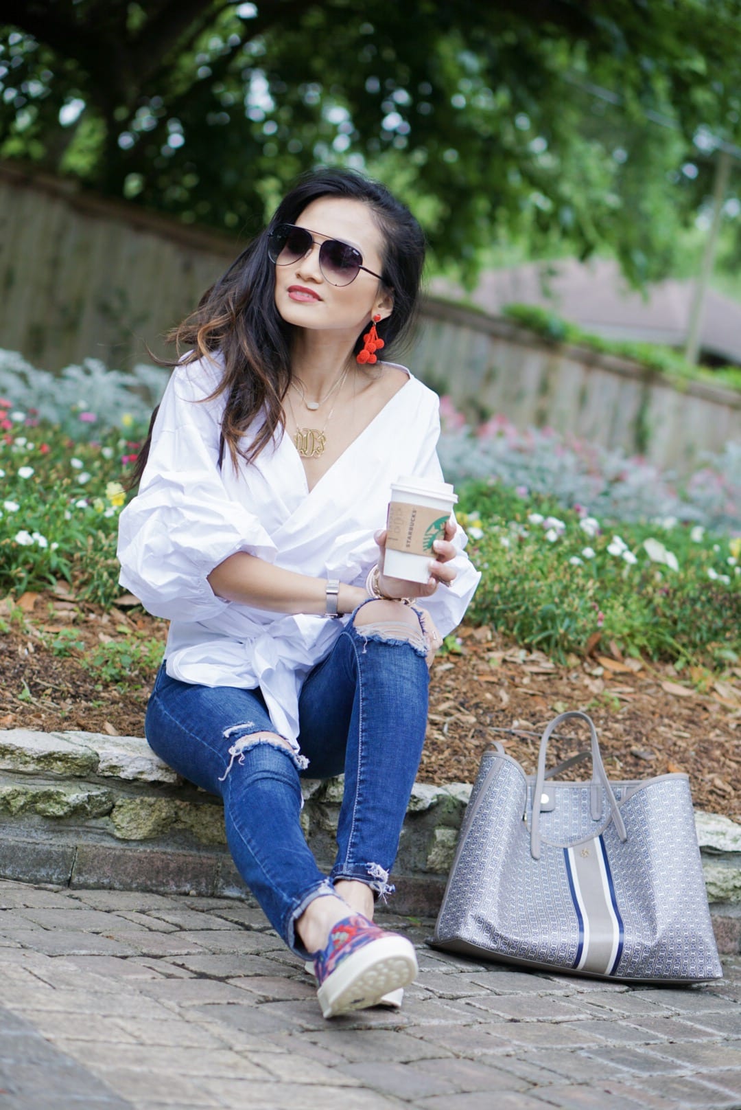 #stepwithstyle, #ad, productivity tips, working from home, Sofft shoes, Zappos, Tory Burch gemini tote, Tory Burch tote bag, embroidered slip ons, work wear style, work wear fashion, spring style, spring fashion, quay high key sunglasses, bauble bar earrings 