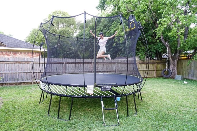 SPRINGREE TRAMPOLINE, backyard activities, toddler activities, summer activities, summer fun, trampoline safety, Adidas tubular