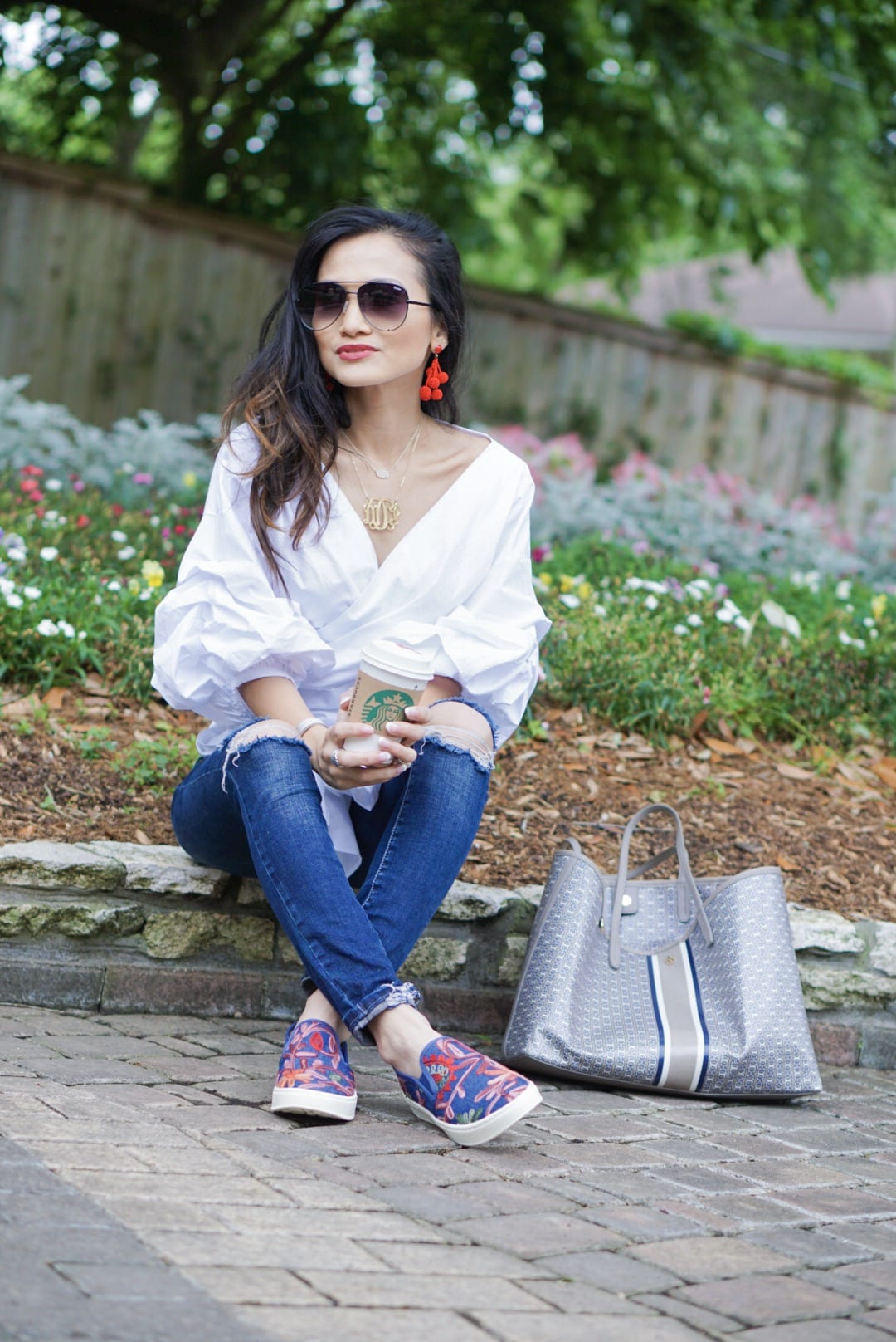 #stepwithstyle, #ad, productivity tips, working from home, Sofft shoes, Zappos, Tory Burch gemini tote, Tory Burch tote bag, embroidered slip ons, work wear style, work wear fashion, spring style, spring fashion, quay high key sunglasses, bauble bar earrings 