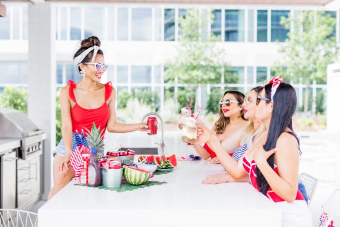 #PickYourPepper, #Walmart, #ad, 4th of July, Walmart, Memorial Day, Pool Party, red, white and blue party, summer party, dr. pepper, red swimsuit, heart shaped sunglasses, pool party, watermelon, DIY 4th of July decoration, Dr. Pepper Float, float bar, float station, Dr. Pepper ice-cream