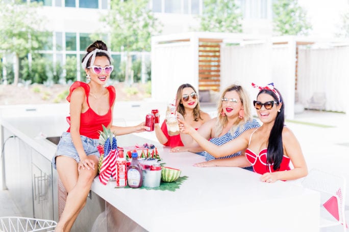 #PickYourPepper, #Walmart, #ad, 4th of July, Walmart, Memorial Day, Pool Party, red, white and blue party, summer party, dr. pepper, red swimsuit, heart shaped sunglasses, pool party, watermelon, DIY 4th of July decoration, Dr. Pepper Float, float bar, float station, Dr. Pepper ice-cream