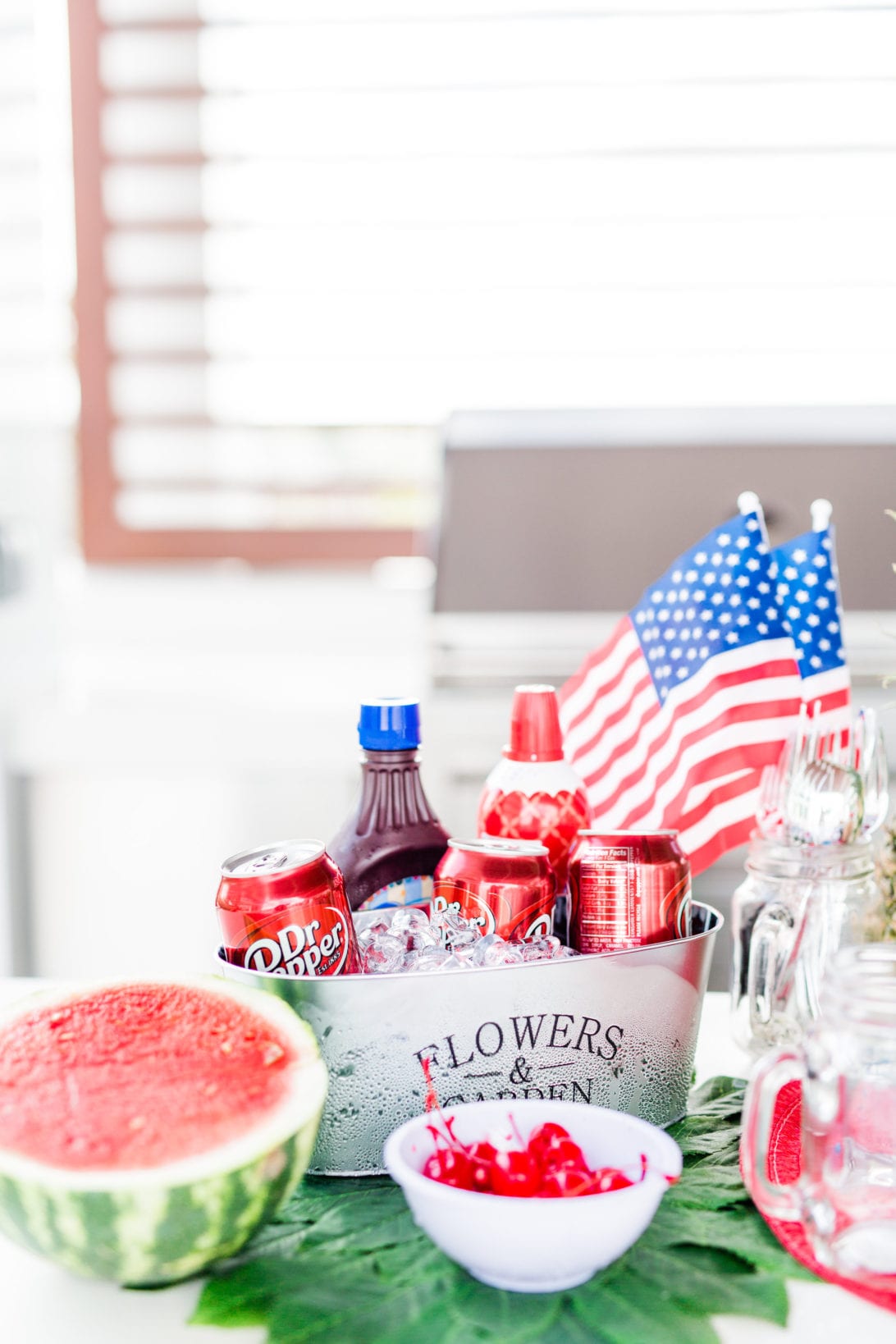 #PickYourPepper, #Walmart #ad, 4th of July, Memorial Day, Pool Party, red, white and blue party, summer party, dr. pepper, red swimsuit, heart shaped sunglasses, pool party, watermelon, DIY 4th of July decoration, Dr. Pepper Float, float bar, float station, Dr. Pepper ice-cream