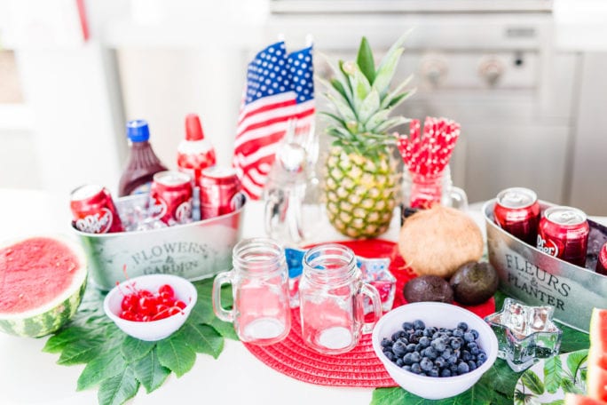 This year I wanted to share an easy and fun DIY Dr. Pepper Float station for your next 4th of July party. It will sure be a hit with your guest! Nothing says summer like Dr. Pepper float, and if you are in Texas where it is hot as hades, then this makes the perfect party drink to keep you cool and refreshed. Check out how you can recreate this 4th of July inspired Dr. Pepper Float station below!