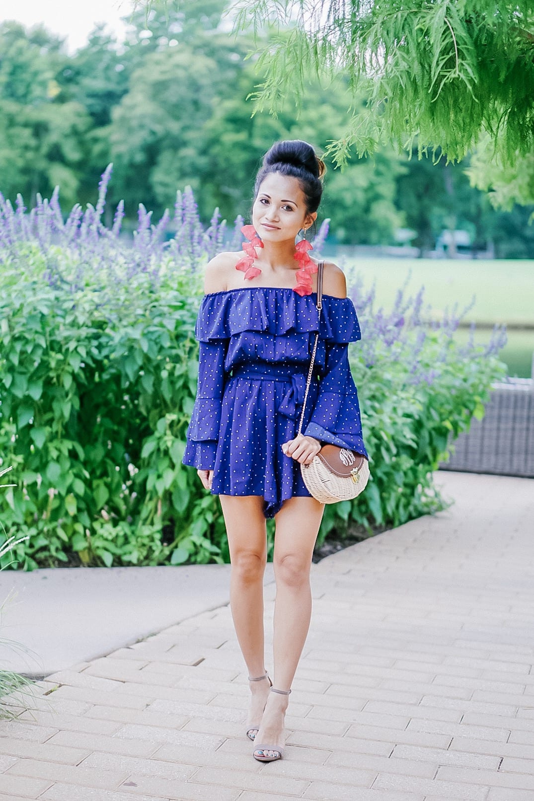 blogging tips, staying focused, goals, blue romper, statement earrings, flower earrings, Stella Ruby, Chicwish, summer style, #summerfashion, MarleyLilly, monogrammed bag