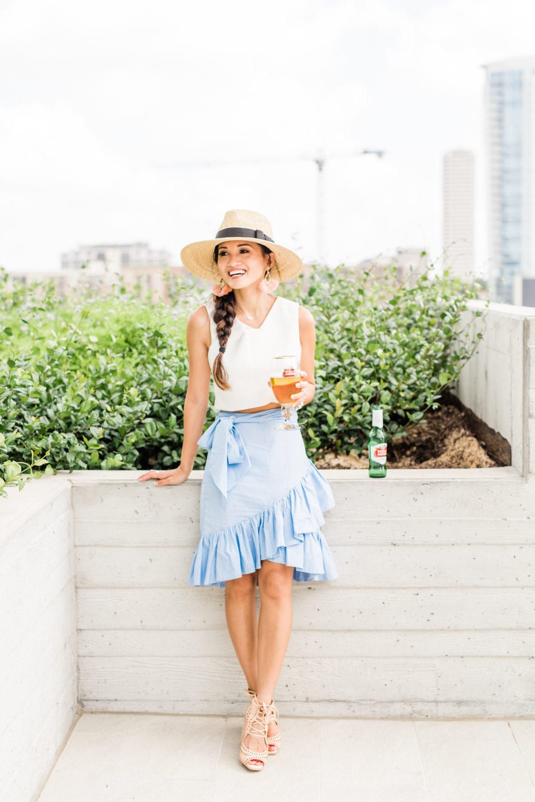 blue ruffle skirt, chic wish, straw hat, Jeffrey Campbell wedges, #dawnpdarnell, #summerstyle #houstonblogger, summer entertaining, summer party, soiree, how to throw a summer soiree, tips to throwing a summer soiree, outdoor entertaining,