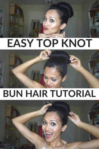 Asian hair, easy hair tutorial, easy top knot, bun hair tutorial, updo, top knot bun, thick hair, long hair
