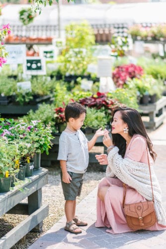 toddler style, grey cardigan, flower shop 