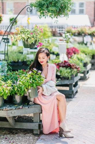 pink maxi dress, Chicwish dress, Freepeople cardigan 