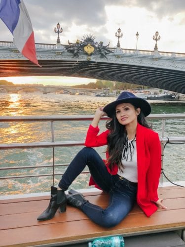 Seine River, red blazer, fall fashion, Revolve Ambassador, Paris Fashion week