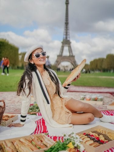 cat eye sunglasses, photos in front of the Eiffel Tower, Eiffel Tower picnic photoshoot 