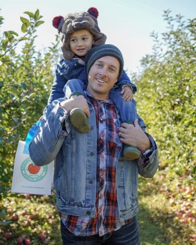 Russell Orchards, Apple picking, dad and son