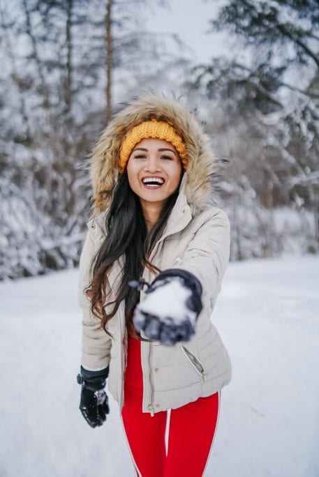 winter style, puffer jacket, snowball