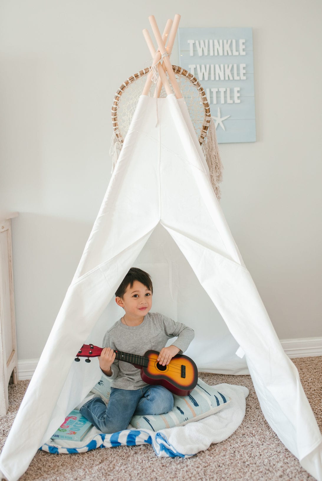 children's teepee, tent, white tent, game room, Portable Kids Cotton Canvas Teepee Indina Play Tent Playhouse, Class White One Window Style 