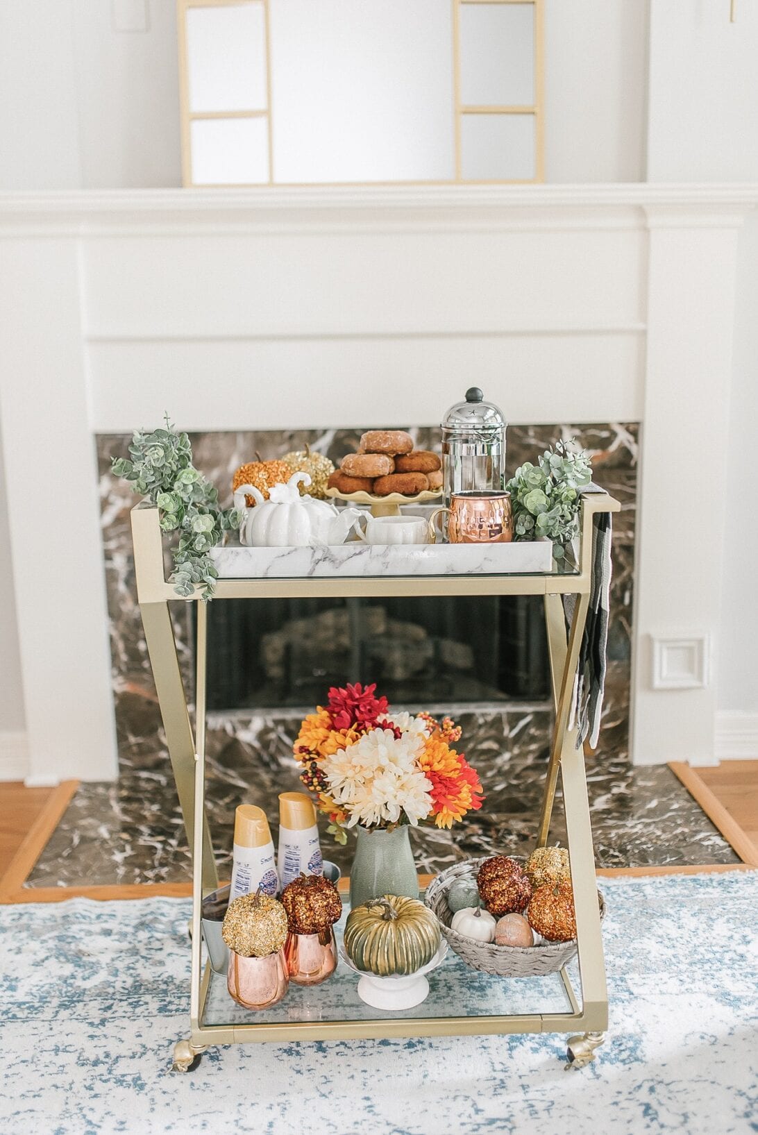 gold bar cart, coffee bar cart, tea bar cart, fall bar cart