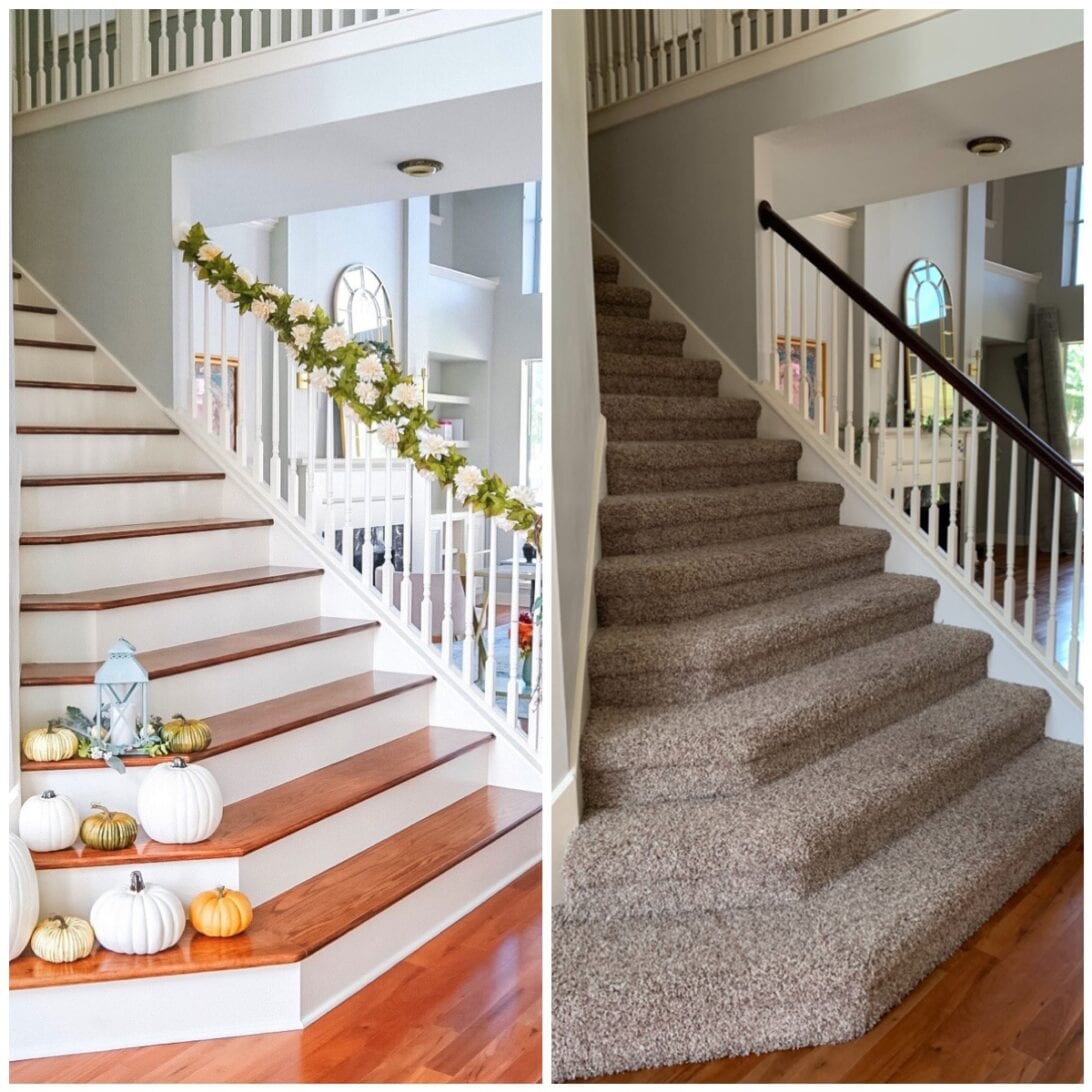 stairs remodel, wooden stairs remodel, foyer, entryway