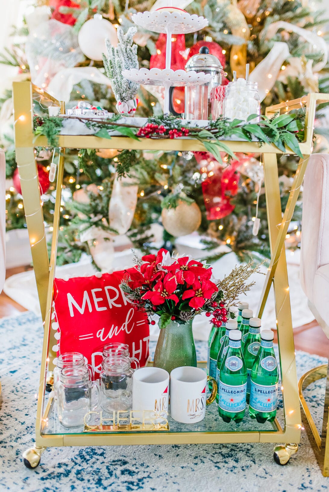 holiday bar cart, Christmas bar cart