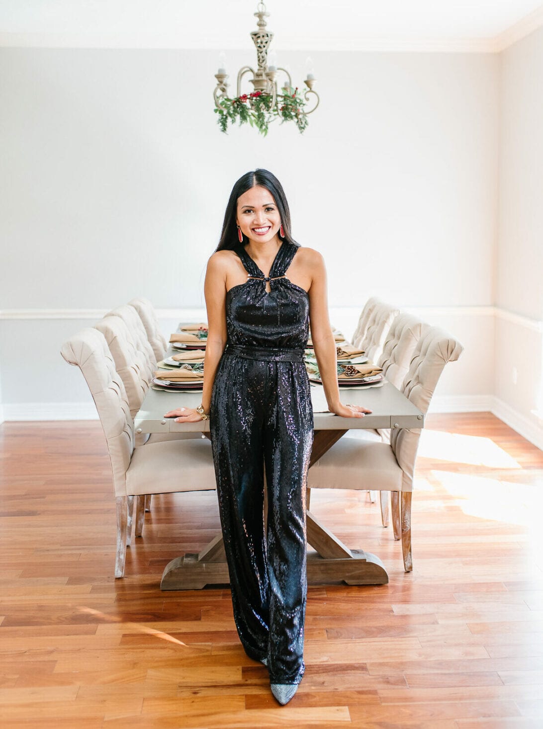 black sequin jumpsuit