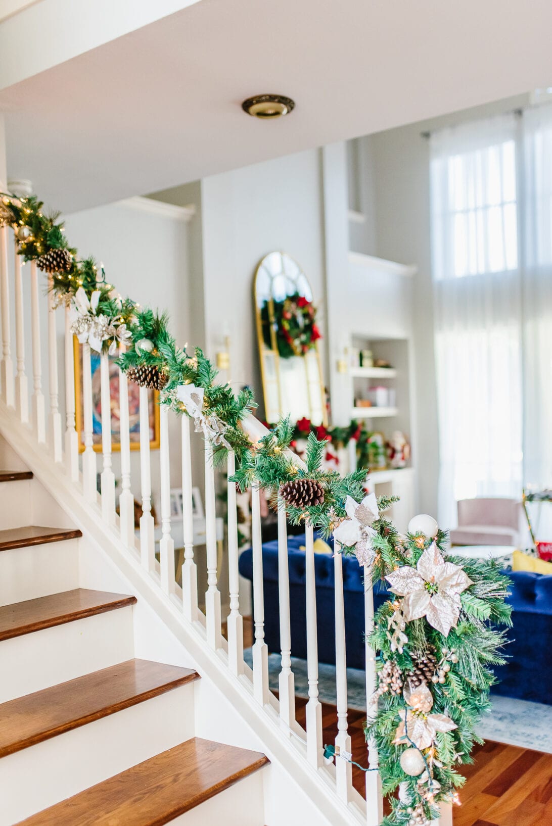 Christmas railing decoration, Christmas stairs garland