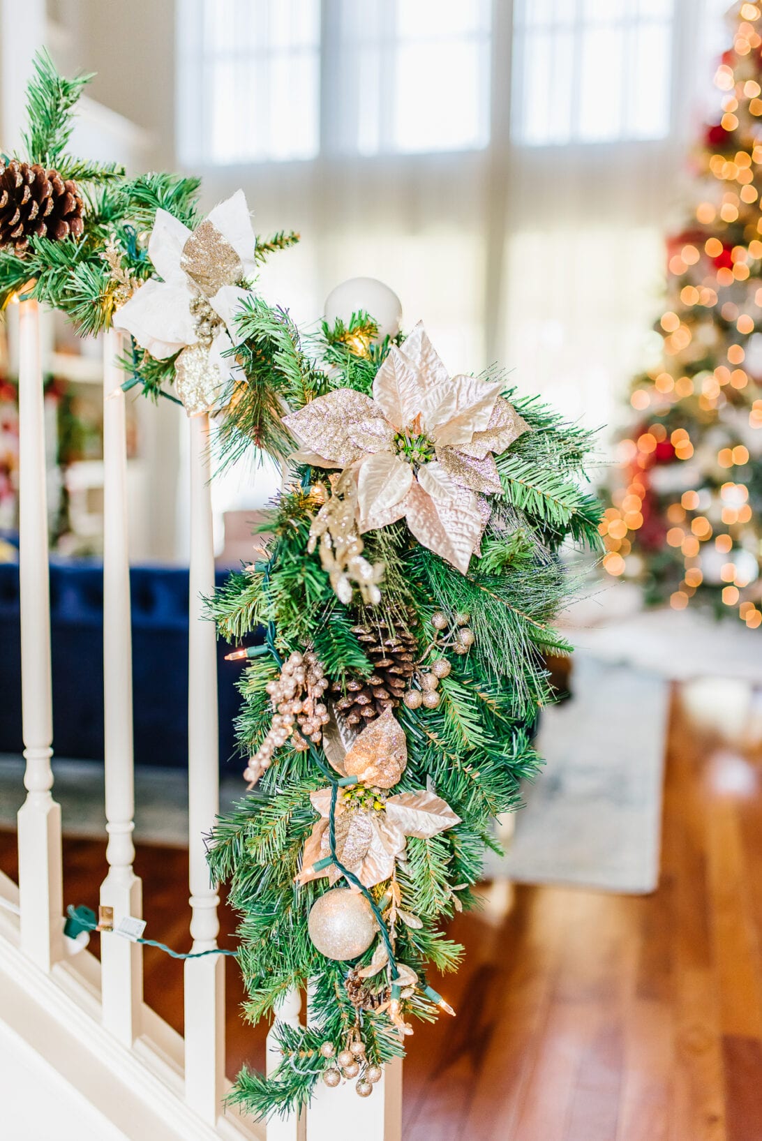 Christmas stair decoration, stair banisters 