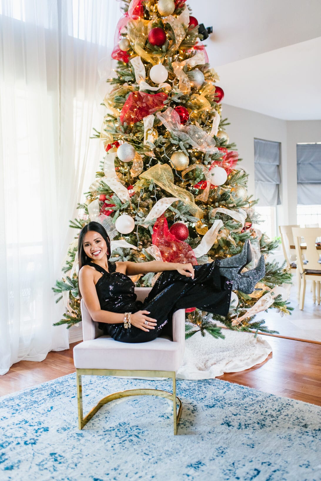 Christmas card photo, Christmas tree photography, sequin boots, glittery boots 