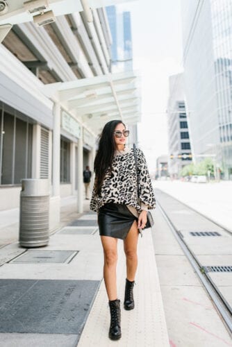 Houston blogger, Houston, Houston fashion blogger, leopard sweater, combat boots,