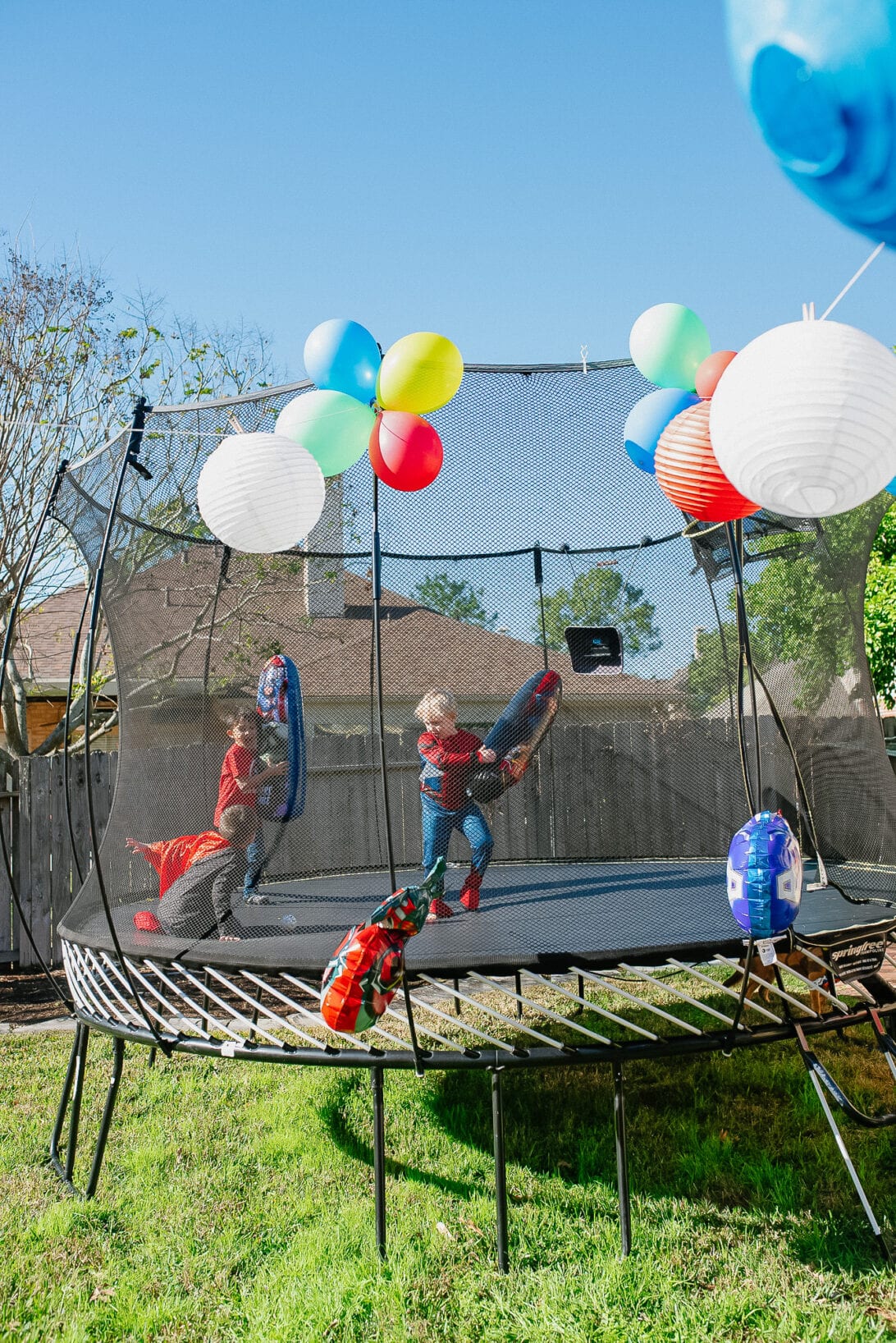 SUPERHERO BIRTHDAY TRAMPOLINE, TRAMPOLINE BIRTHDAY PARTY 