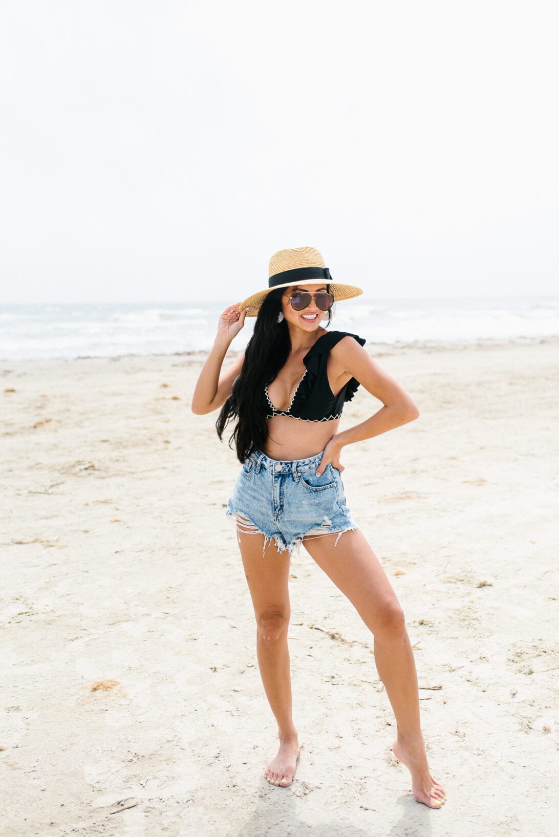 beach shorts, beach hat 