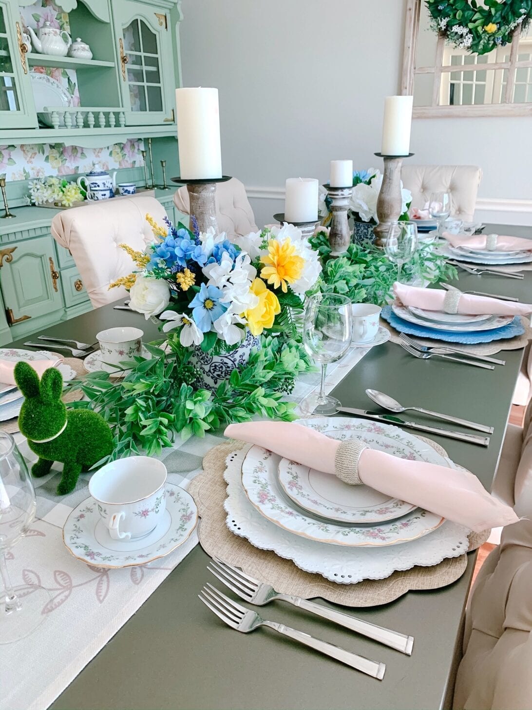 easter table decor, Easter table setting, Spring tea setting 